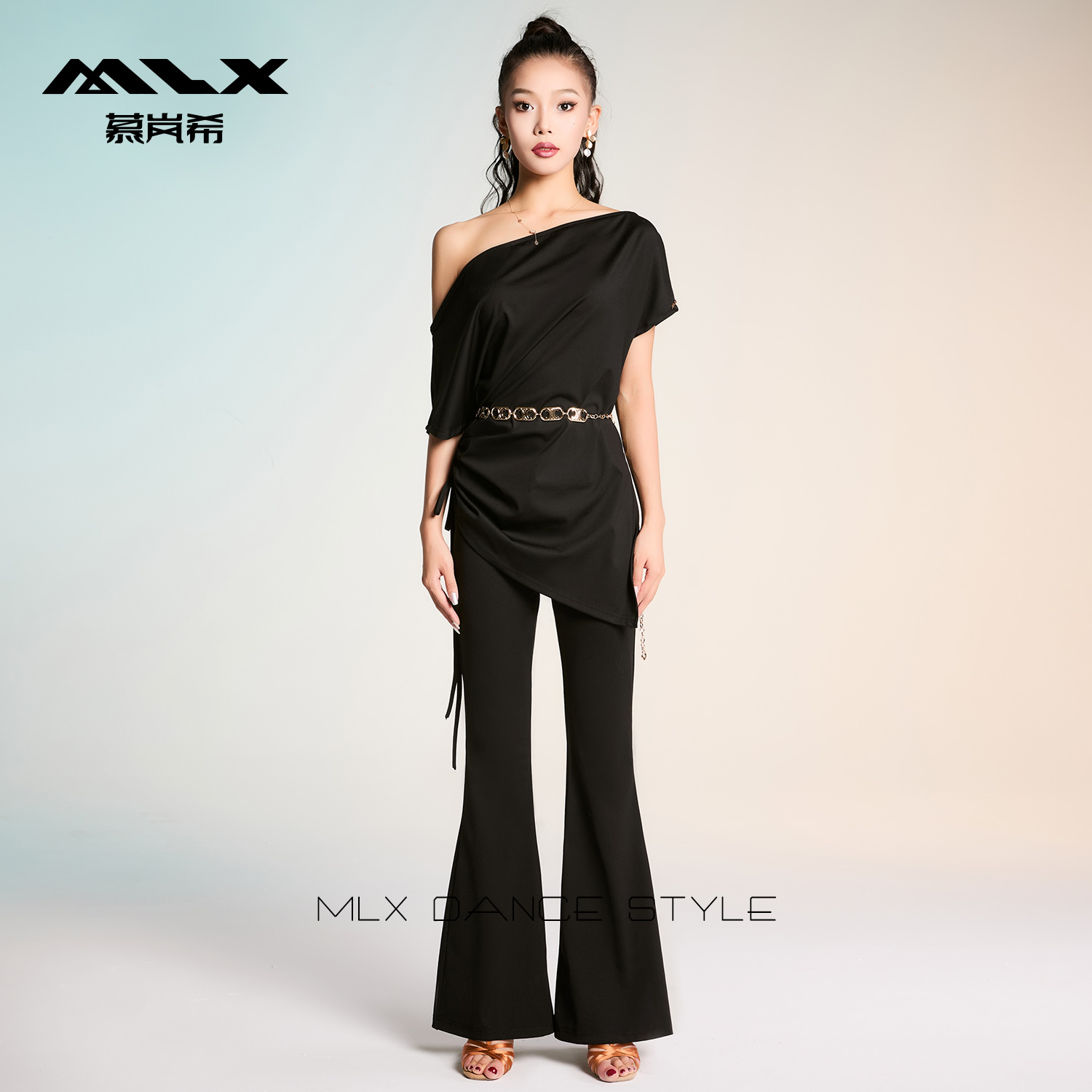 慕岚希拉丁舞服新款成人练功服斜肩宽松版上衣高级感训练服表演服