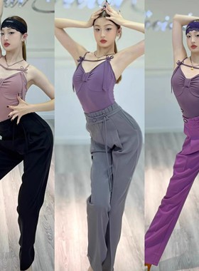 DRS拉丁舞服女成人蝴蝶结吊带时尚设计舞蹈西装裤显瘦分体套装
