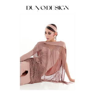 DUYQ拉丁舞服秋季新款成人练功服不规则流苏半身裙国标摩登训练服