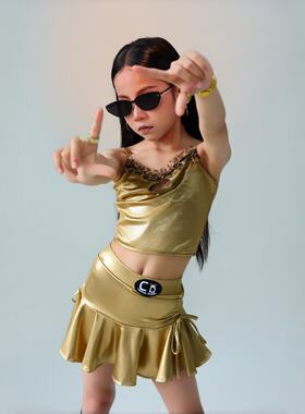 CD卡门舞服拉丁舞女儿童练功服新款吊带包臀裙套装专业舞蹈训练服
