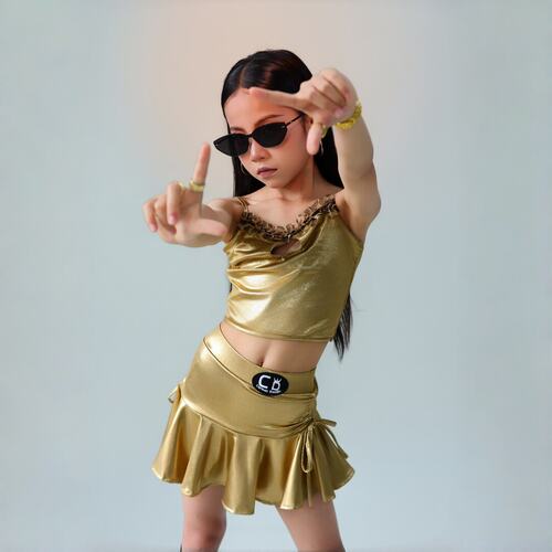 CD卡门舞服拉丁舞女儿童练功服新款吊带包臀裙套装专业舞蹈训练服