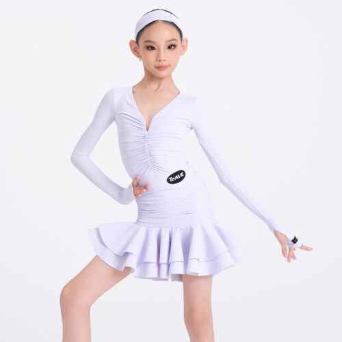 WAVE未午拉丁舞服2025秋季新款女童练功服V领上衣包臀鱼骨裙套装