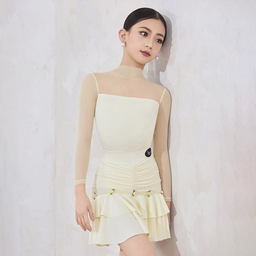 Venny薇妮拉丁舞服【法式晴岚】女儿童秋冬练功服网纱上衣包臀裙