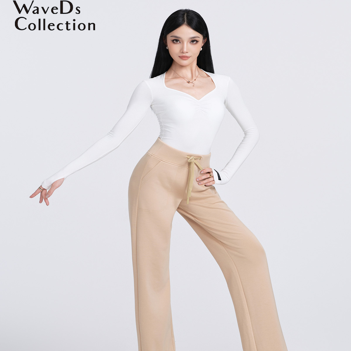 WAVE未午拉丁舞服秋冬成人新款长袖上衣运动裤训练服套装【柔型】