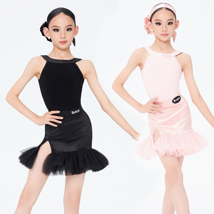 WAVE未午拉丁舞服儿童2025夏季 百褶纱半裙舞蹈练功服晶羽天鹅 新款
