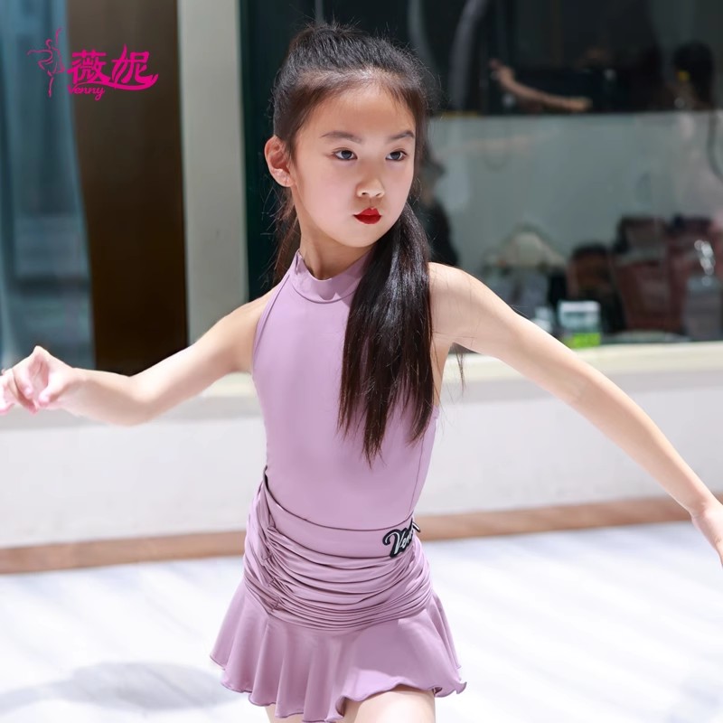薇妮拉丁舞服女童夏季无袖2025新款淑女显气质连衣裙时尚练功服女