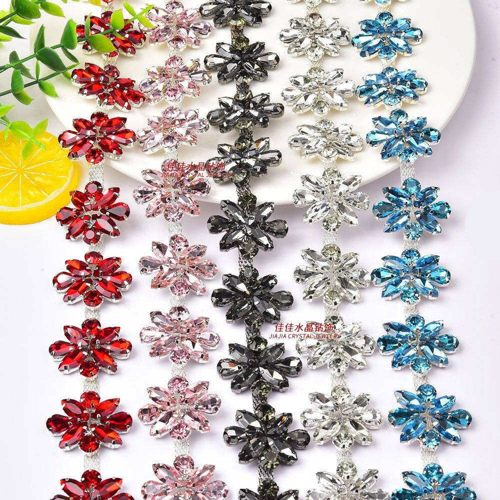 热销 3.5厘米宽彩色大花朵水钻链diy服装礼服包鞋帽裤装饰配件,饰品/流行首饰/时尚饰品新,链条,淘宝优惠券,粉丝福利购,淘宝优惠卷