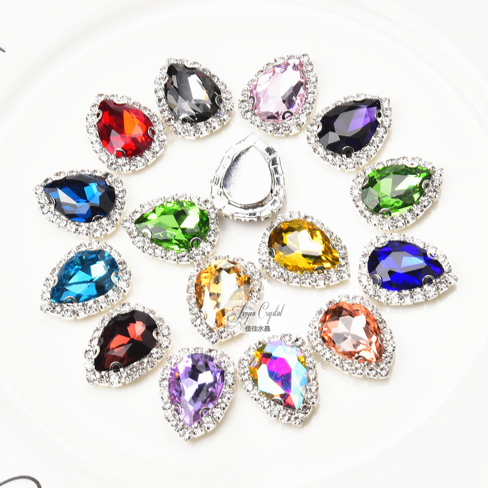 新款13*18水滴玻璃钻 DIY饰品服装辅料配件D型抓爪链围边手缝饰品