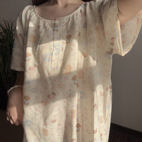 【全棉双层纱】A类短袖睡裙月子服透气亲肤少女风家居服睡衣