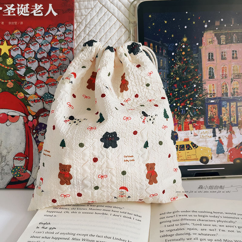 ins森系雪人小熊抽绳束口收纳袋儿童礼品袋幼儿园内裤衣物防尘袋
