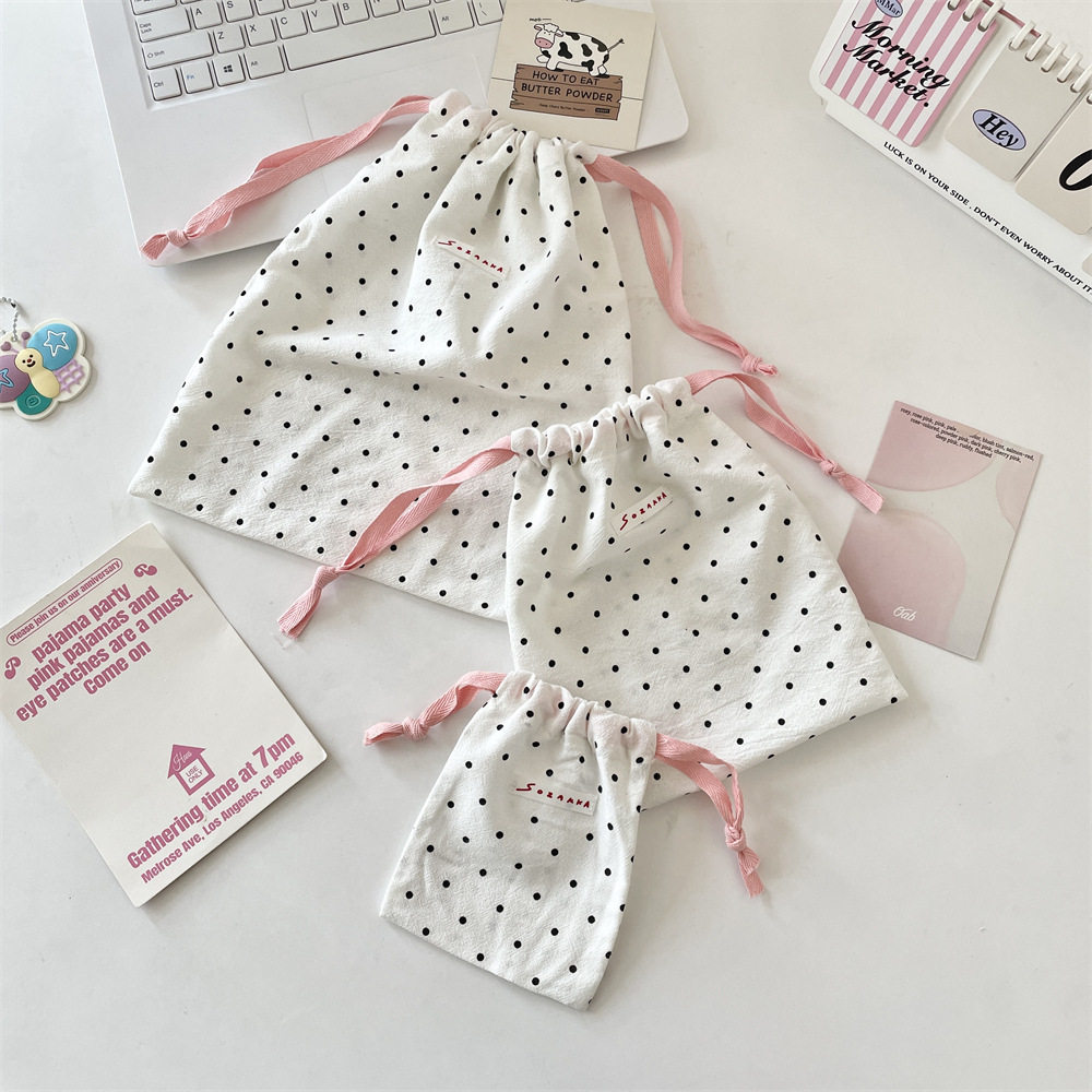 甜美ins波点抽绳束口袋便携化妆包收纳袋小布袋防尘袋礼品袋,收纳整理,其他收纳袋,淘宝优惠券,粉丝福利购,淘宝优惠卷