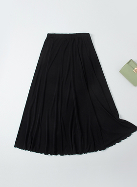 显瘦百搭女100%桑蚕丝半身裙夏季a型中长裙子加捻真丝黑色裙垂感