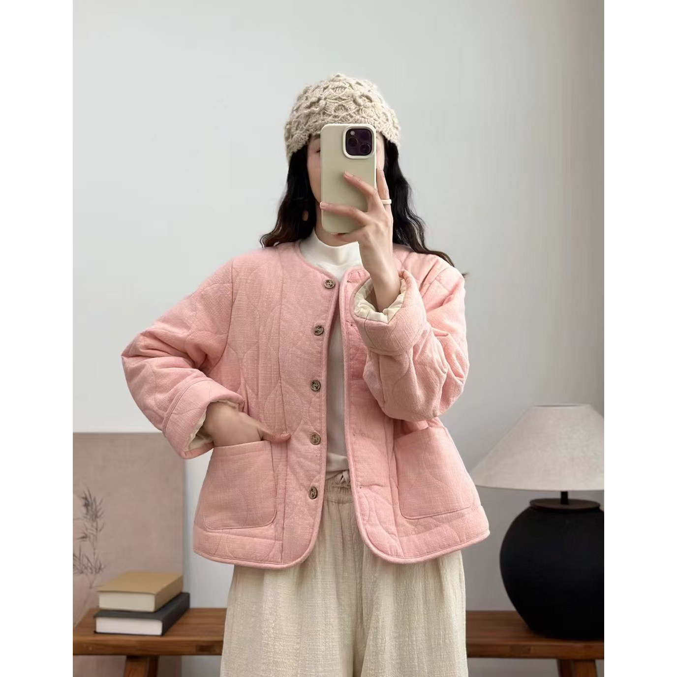 文艺棉麻砂洗糖果色衍棉棉衣棉服