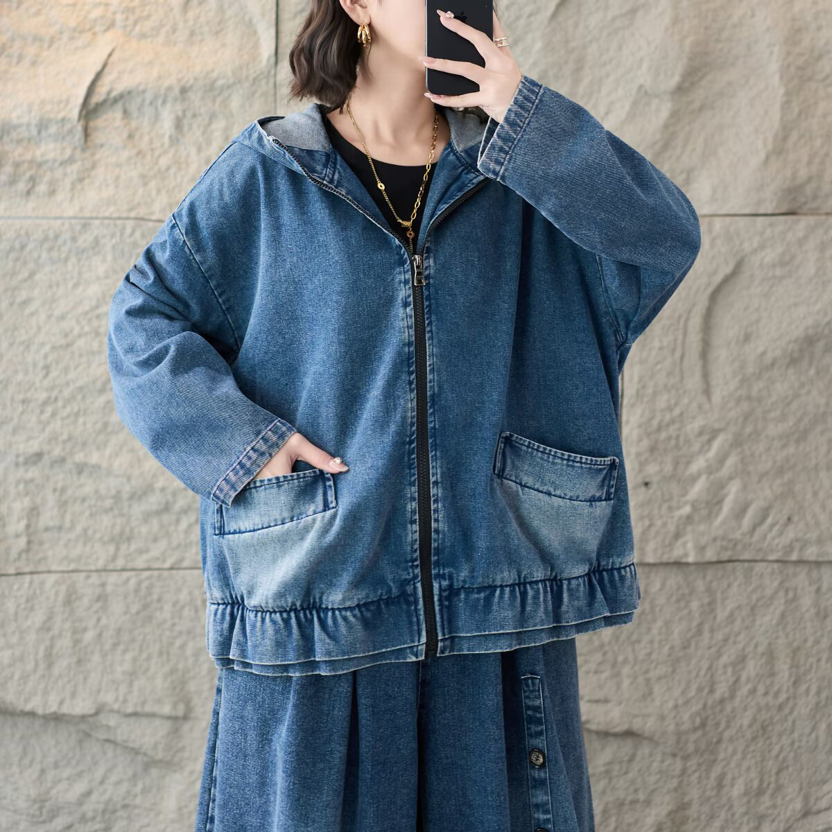 春装新复古做旧牛仔连帽外套女宽松显瘦拉链夹克大口袋短外套女,女装/女士精品,短外套,淘宝优惠券,粉丝福利购,淘宝优惠卷