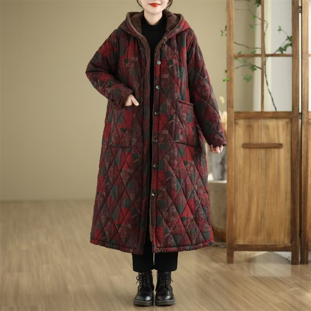 丝棉长款复古宽松加绒棉衣棉服