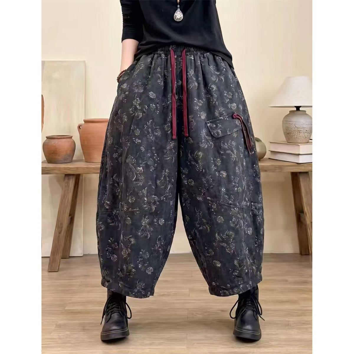 冬季加棉高腰显瘦保暖哈伦棉裤女