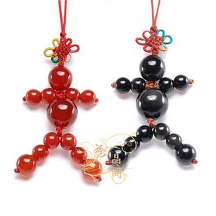 天然水晶情侣手机链包链红玛瑙挂件天然黑耀石钥匙链钥匙扣