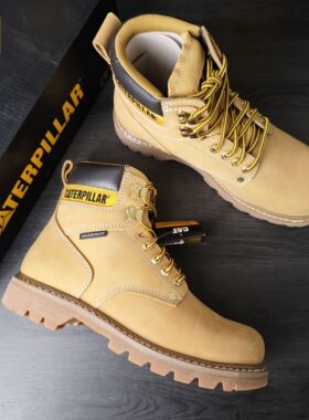CAT防水大黄靴男女同款靴马丁靴高帮户外真皮工装靴 P51085微瑕