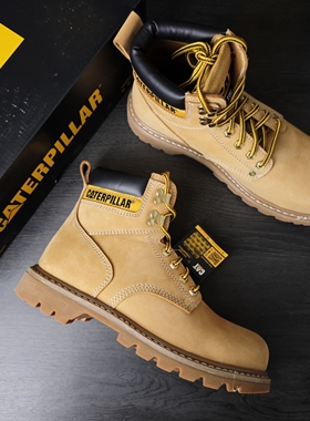 40/45码 CAT钢头大黄靴男靴马丁靴高帮户外真皮工装靴p89162微瑕