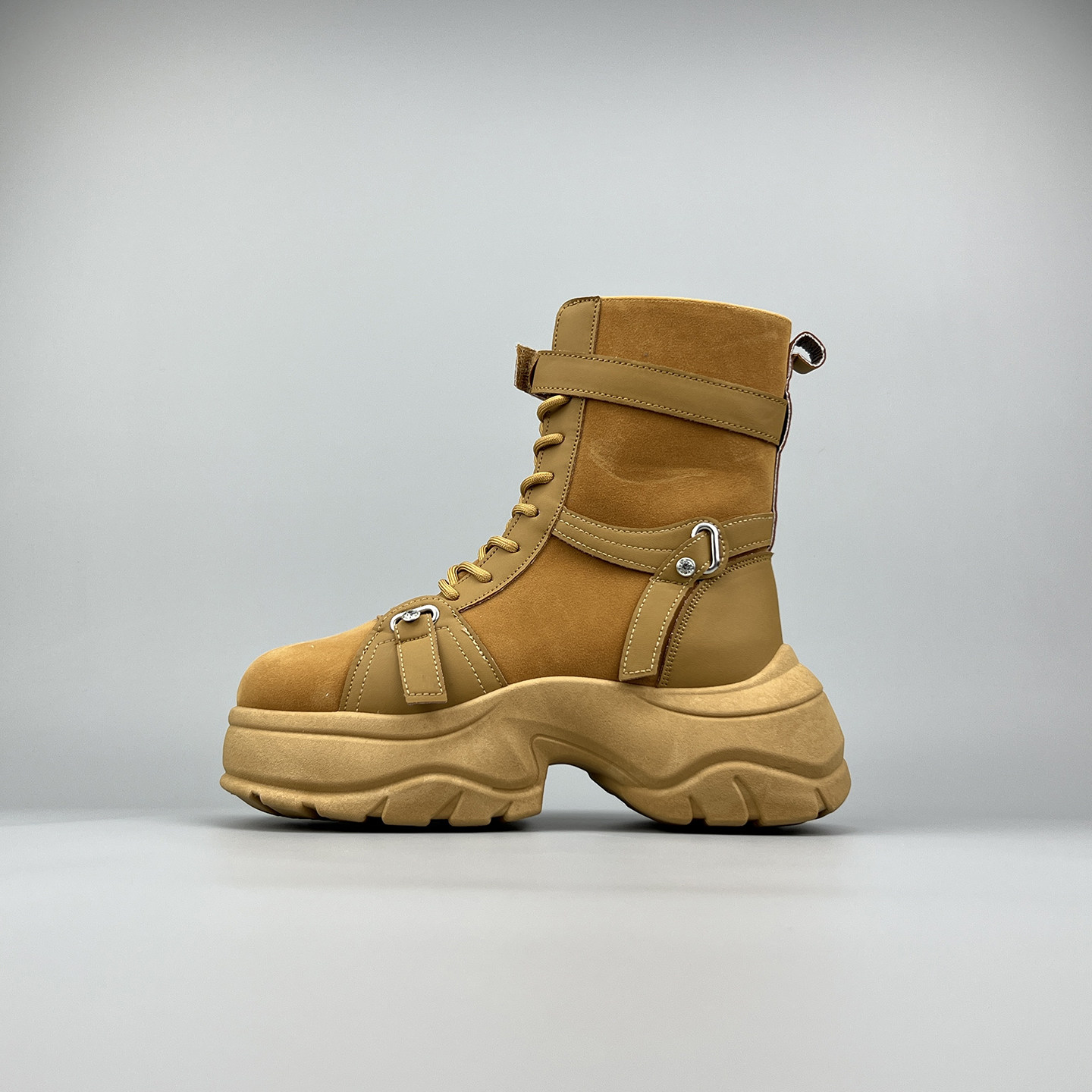 外贸 男士高帮工装鞋厚底增高6CM痞帅马丁靴复古户外徒步越野潮流