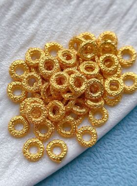 古法金s925银镀金配件錾刻祥云隔片盘缠跑环圆环DIY手链项链编绳