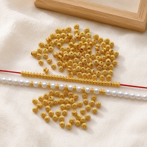 s925银镀金錾刻隔珠隔片文玩手串配饰散珠DIY制作配件半成品材料