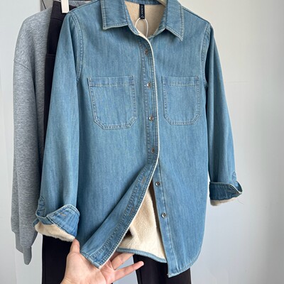 浅蓝色复古软牛仔衬衫女2