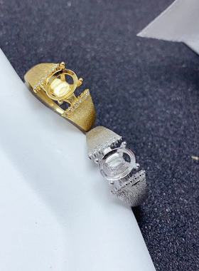 女银喷砂拉丝工艺戒托椭圆6*8