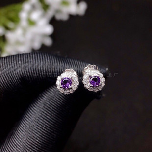 s925纯银 圆形2*2 3*3mm耳钉空托 镶钳翡翠蛋面 晶石 轻奢 小钻款