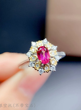 4*6mm双色蛋面晶石豪华戒指空托