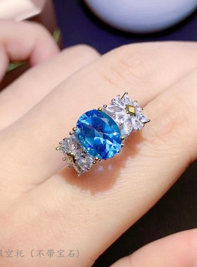 s925纯银戒指空托椭圆日韩时尚