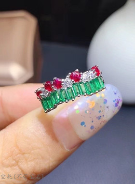 纯银红宝石绿色戒指空托