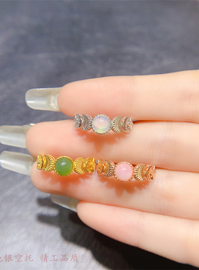 女s925纯银蛋面平底戒托标准圆形