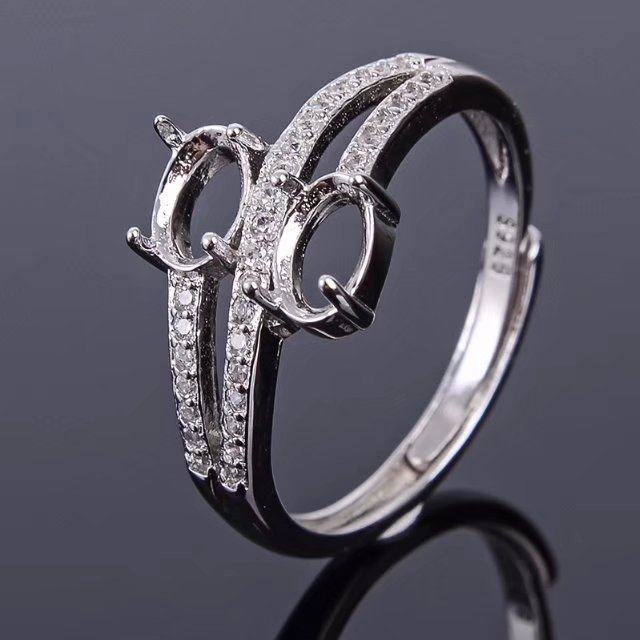 纯银4*戒指空托镶嵌彩色925