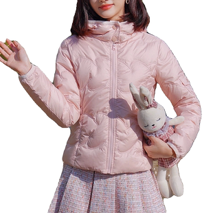 ATAR纯色爱心显瘦羽绒服女冬装新款轻薄连帽夹克外套80白鸭绒上衣