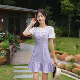 ATAR休闲夏女装新款假两件针织拼接连衣裙 2025荷叶边显瘦短裙子