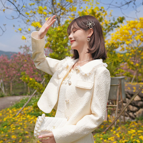 ATAR气质淑女香风花边翻领短外套