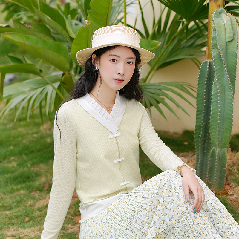 ATAR女假两件双层拼色长袖T恤衫