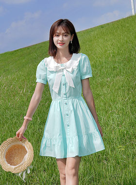 ATAR甜美减龄娃娃领短袖连衣裙子