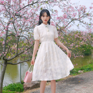 ATAR清货 新中式国风连衣裙绣花淑女裙中长裙子夏季减龄显瘦穿搭