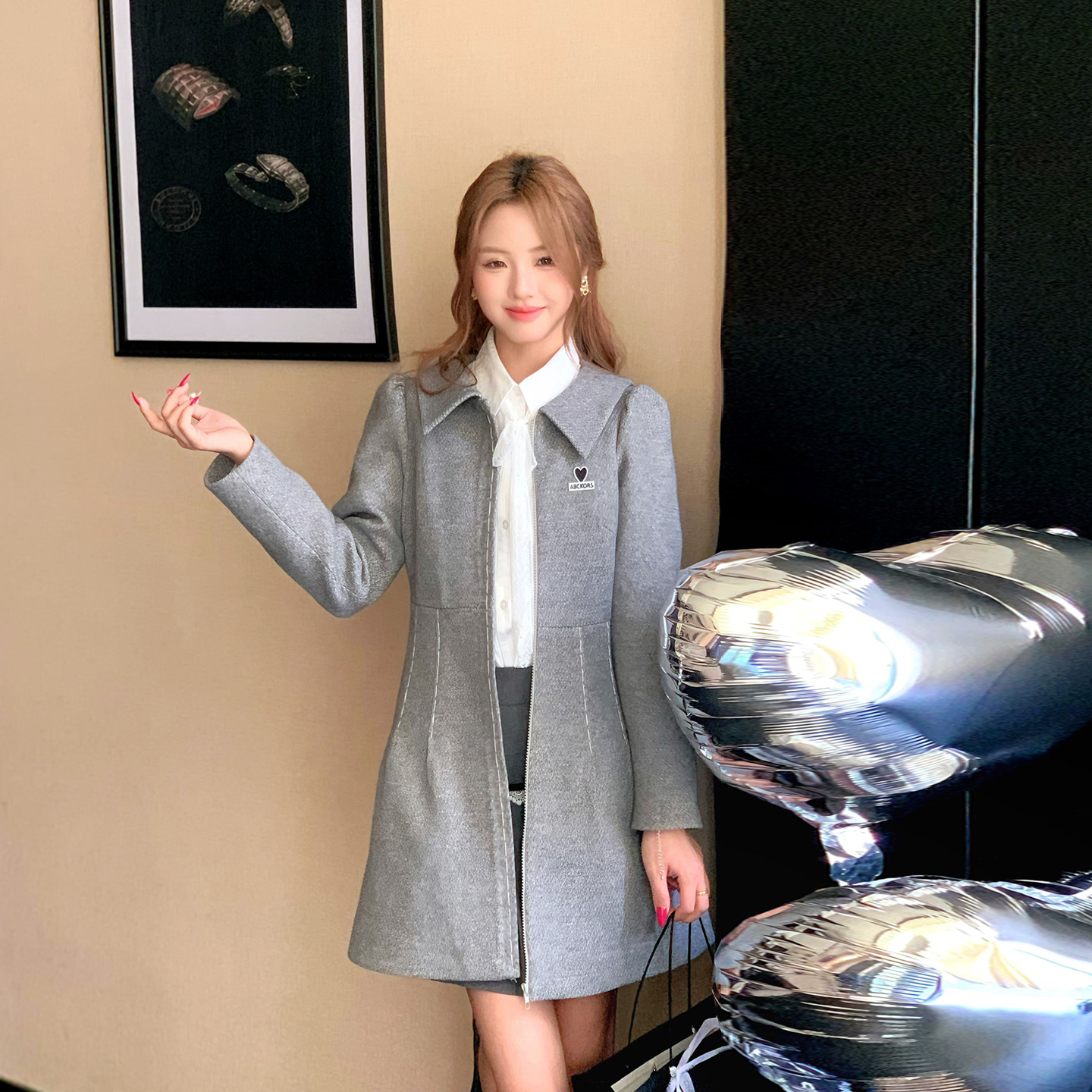 ATAR法式复古灰色毛呢外套