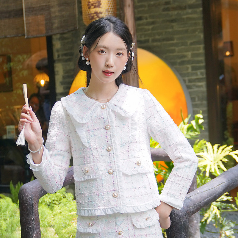 ATAR小香风外套秋冬女装新款翻领编织呢木耳边设计感小众短上衣潮,女装/女士精品,短外套,淘宝优惠券,粉丝福利购,淘宝优惠卷