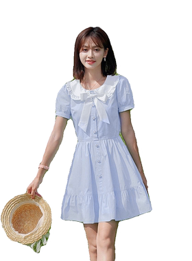 拼色娃娃领连衣裙女甜美短裙子