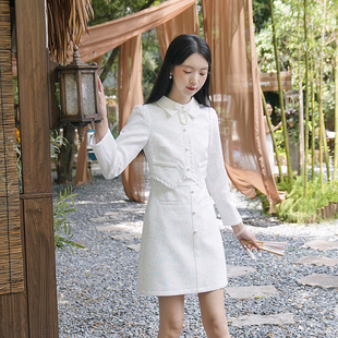 ATAR小香风气质连衣裙秋装新款长袖显瘦假两件短裙小香通勤淑女裙