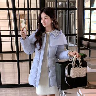 ATAR清货 冬甜美气质少女减龄羽绒服中长款加厚保暖手工订珠外套