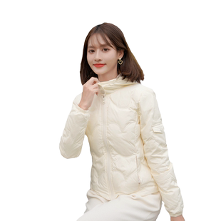 ATAR冬女装新款轻薄保暖80%白鸭绒连帽羽绒服 2025修身夹克短外套