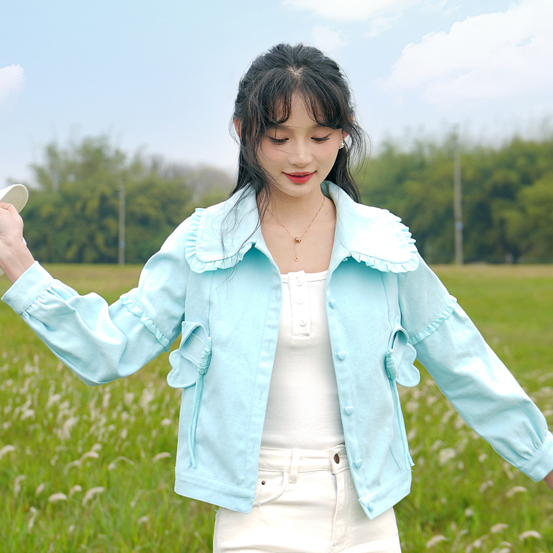 立体蝴蝶绑带牛仔短外套