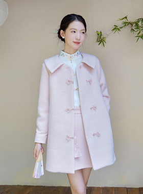 ATAR软糯可爱女中长款小个子简约国风娃娃领呢子大衣加厚毛呢外套