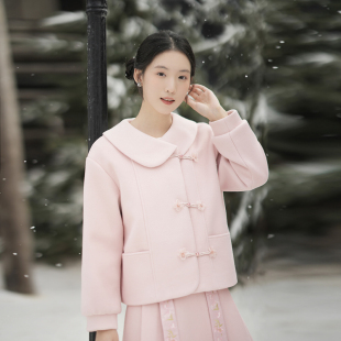 ATAR新中式娃娃领盘扣毛呢外套女 2025冬装新款甜美呢料短款上衣