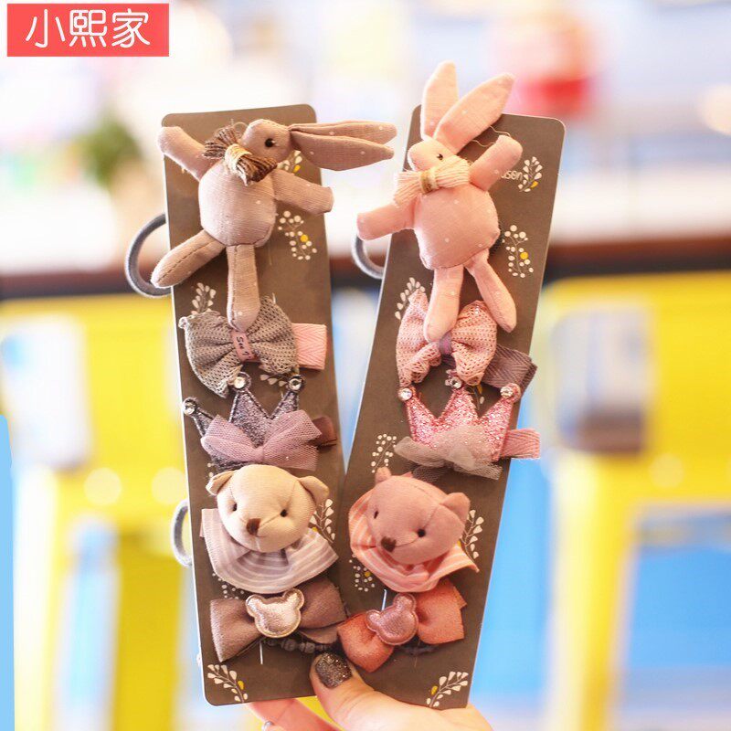 儿童发饰套装韩国女童发夹小熊兔子头绳皮筋公主发绳宝宝发卡组合